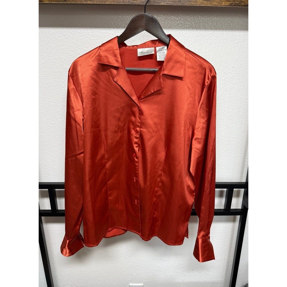 Vintage Kathy Lee collection silk button down dress shirt orange Size XL fall